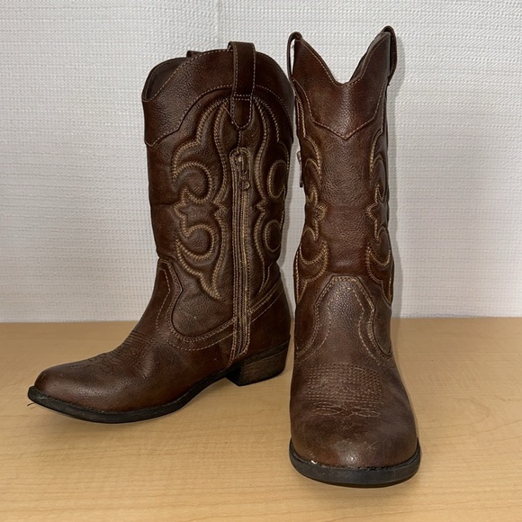 CAT & JACK Cowgirl Zip Up Brown Boots Girls Youth Size 3 - Picture 4 of 6